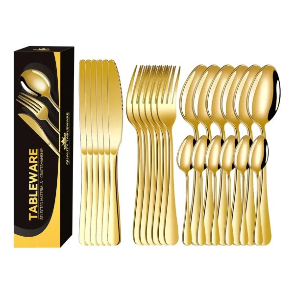 Kit Faqueiro Dourado Luxo Jogo Talheres Inox 24pçs + Maleta