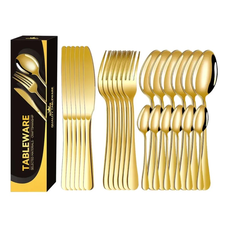 Kit Faqueiro Dourado Luxo Jogo Talheres Inox 24pçs + Maleta