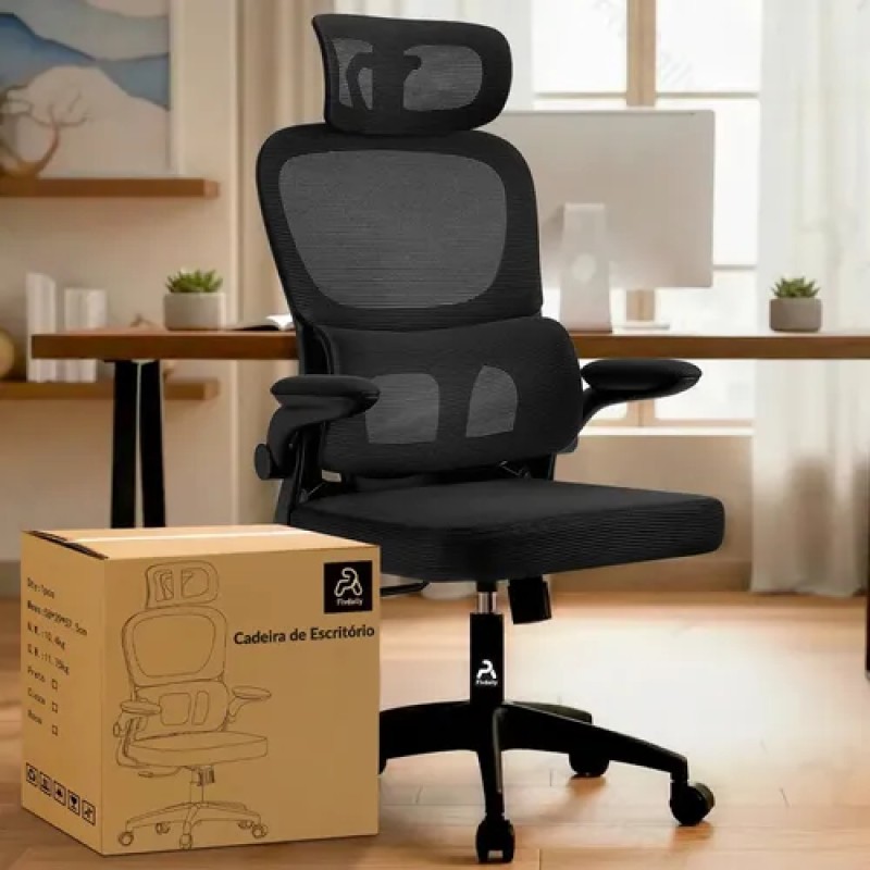 Cadeira de Escritório Ergonômica FivDaily C600 Preta, com...