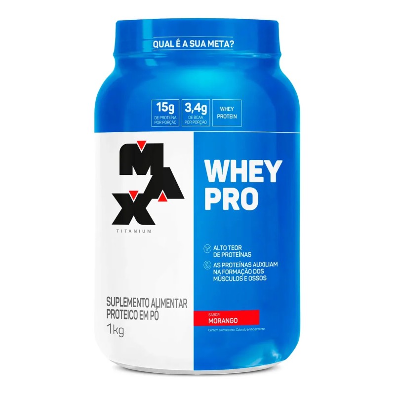 Whey Protein 1kg Whey Pro Max Titanium Sabor Morango BCAA...