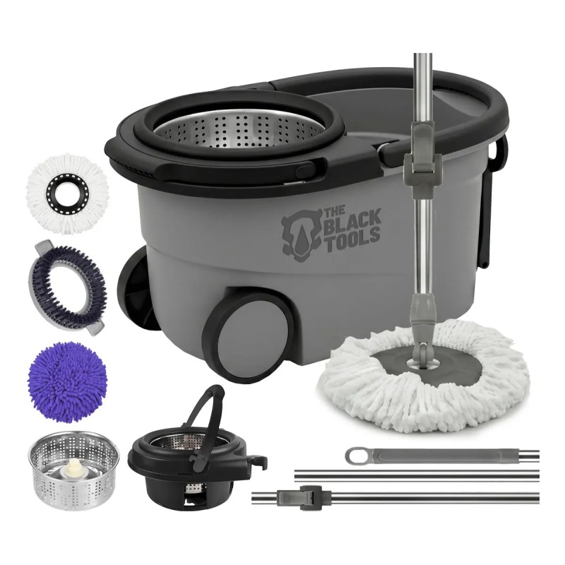Esfregão Mop 360° Balde Inox Com Rodas Microfibra 16 Litr...