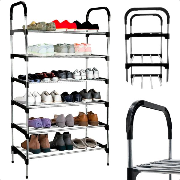 Sapateira Organizador Vertical 6 Prateleiras 18 Pares Inox Aço Inox