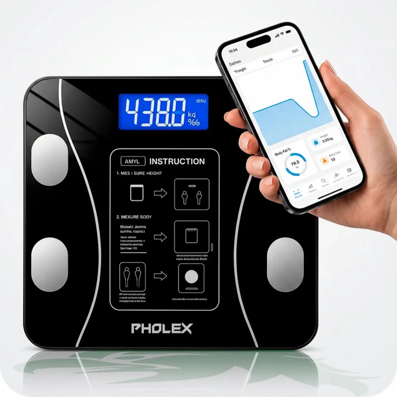 Balança Digital Corporal Bioimpedância Pholex Com Aplicat...
