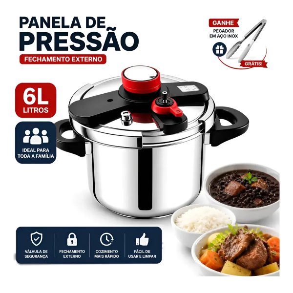 Panela De Pressão 6 Litros Fechamento Externo Com Válvula De Segurança Para Fogão/fogão de indução,Aço inoxidável