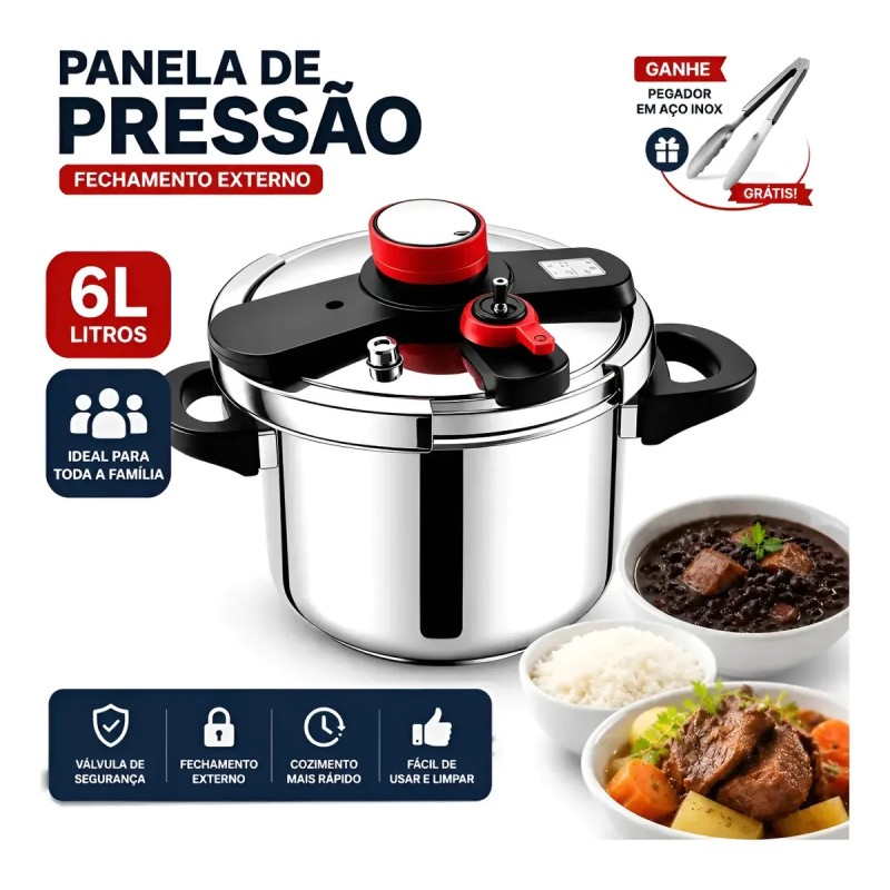 Panela De Pressão 6 Litros Fechamento Externo Com Válvula...