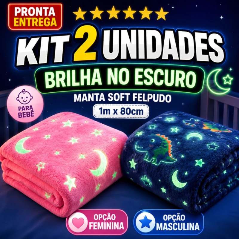 2 Unidades Manta Cobertor Brilha No Escuro Infantil Felpu...