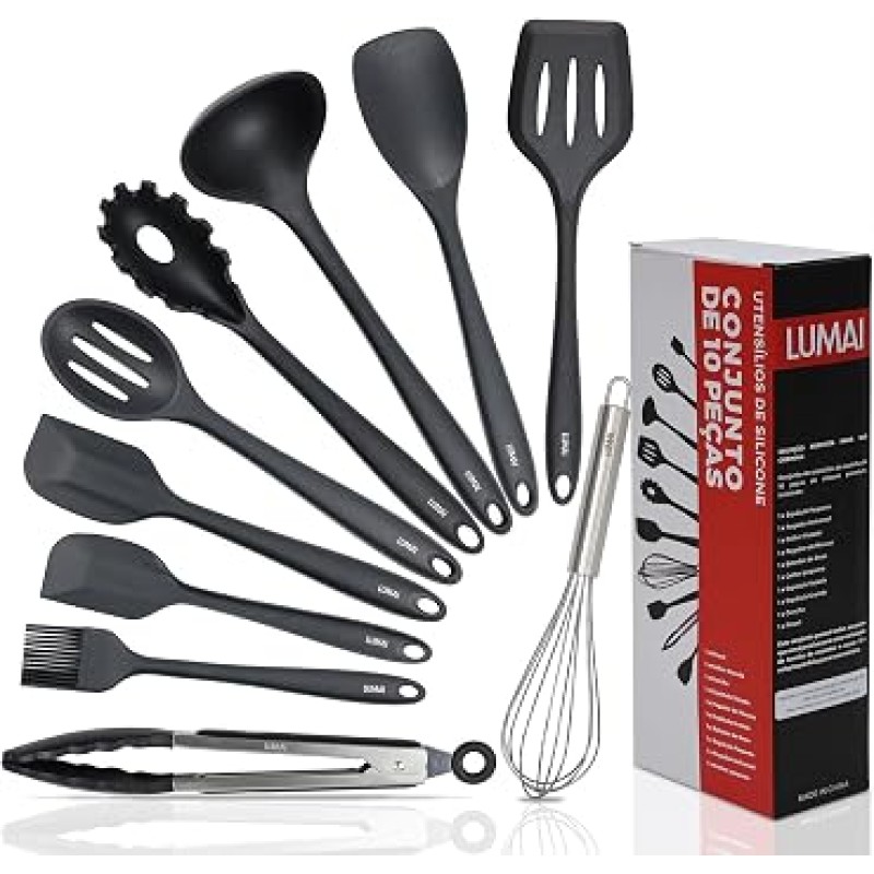 Kit 10 Utensílios de Cozinha LUMAI em Silicone e Aço Inox...