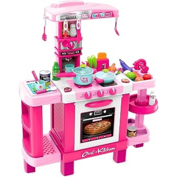 Cozinha Infantil Interativa com Som e Luz Kit Acessórios Completa Brinquedo Forno e Fogão