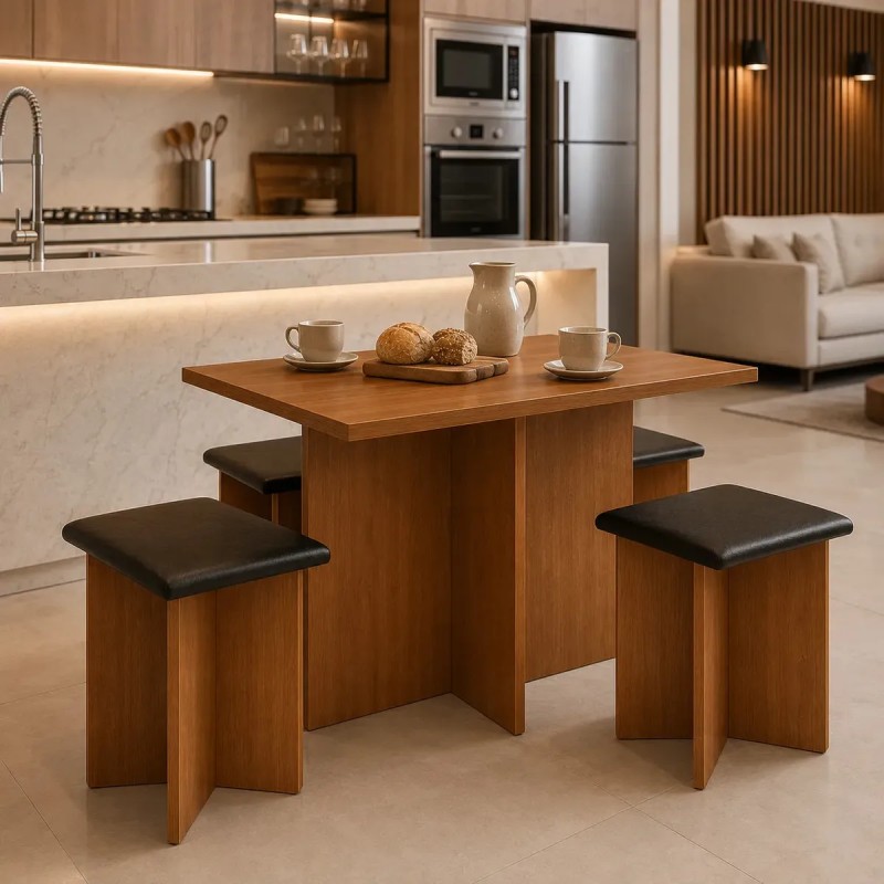 Conjunto Kit Sala de Jantar Mesa Gabriela Quadrada Com 4 ...