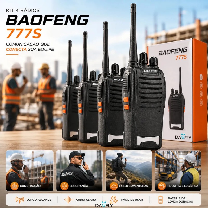 Kit 4 Rádios Comunicadores Walkie Talkie Baofeng 777S Pro...