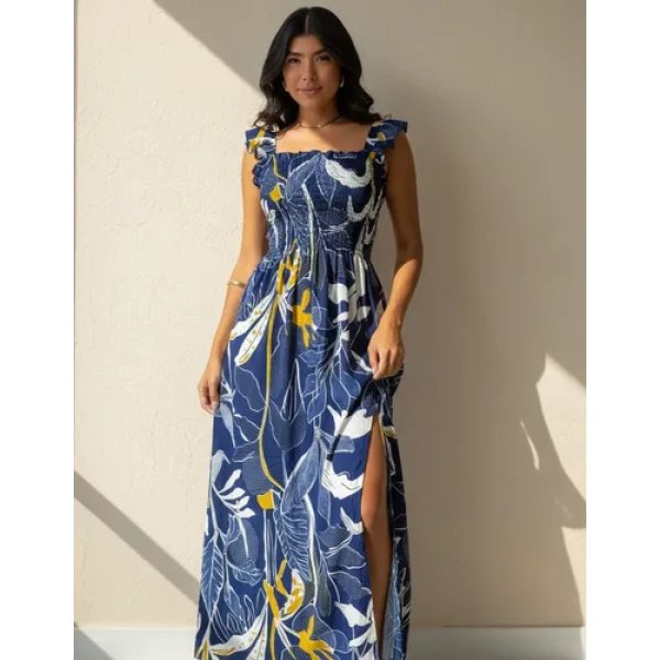 Vestido Longo Casual Lastex Alcinha Fenda Barato Evangelico