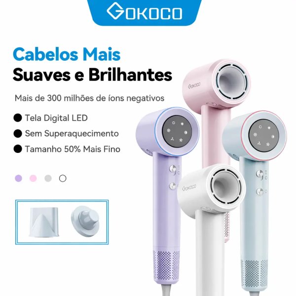 GOKOCO Secador de Cabelo de Alta Velocidade com Íons Negativos, Cuidado Profissional para os Cabelos, 1500W, 110.000 rpm Ferramenta De Sopro De Ar Modelador De Ar