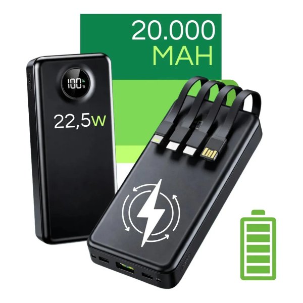 Carregador Portátil Davely Power Bank 20000mAh Turbo para Samsung, iPhone e Xiaomi