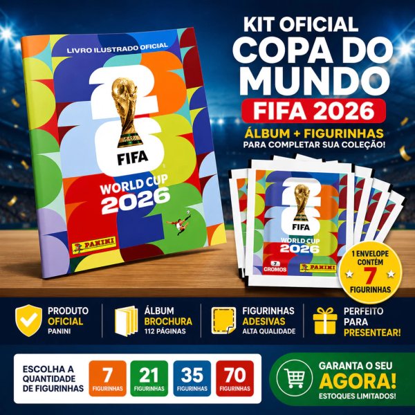 Kit Álbum Copa Do Mundo FIFA 2026 Brochura + Figurinhas Colecionáveis Pacotes 7 21 35 70