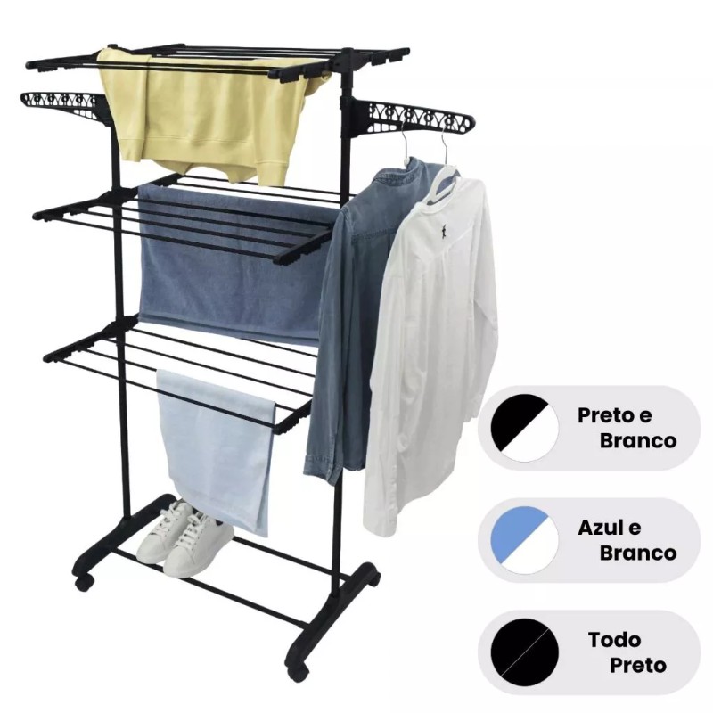 Varal De Chão Roupa Calcinha Grade 3 Andares Dobrável Por...