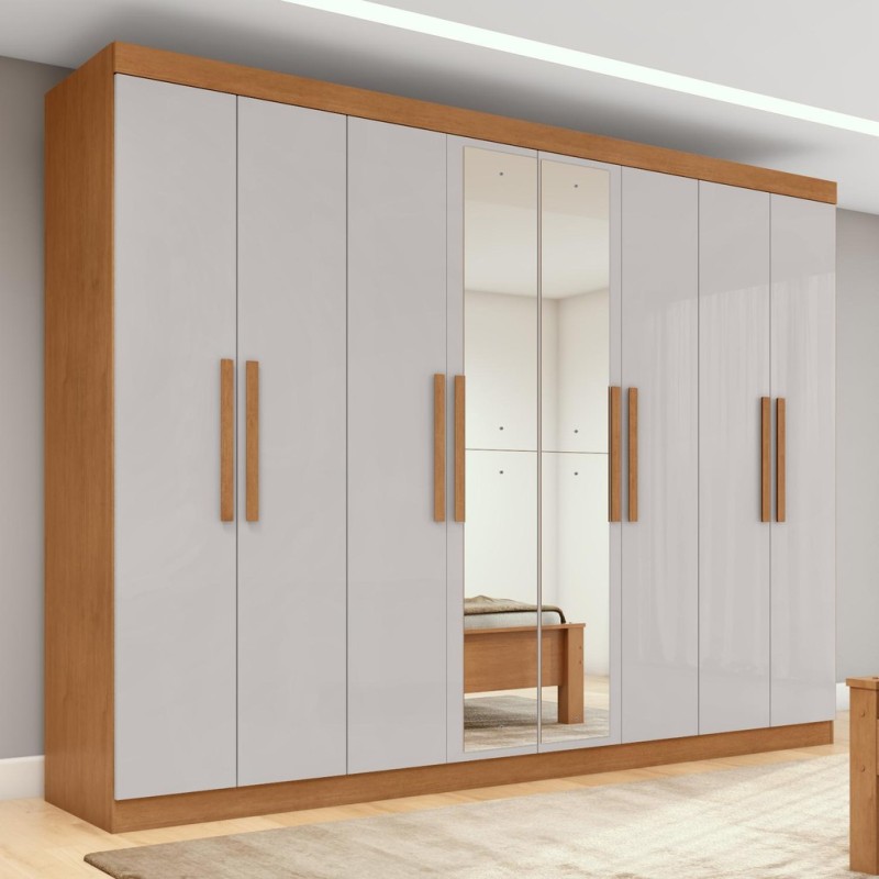 Guarda-roupa Casal Easy Slim 8 Portas Com Espelho Amendoa...