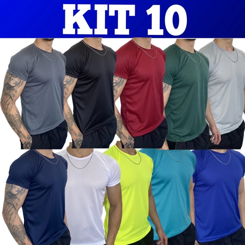 Kit 10 Camisetas Dry Fit Masculina - Casual - Treino - Ac...