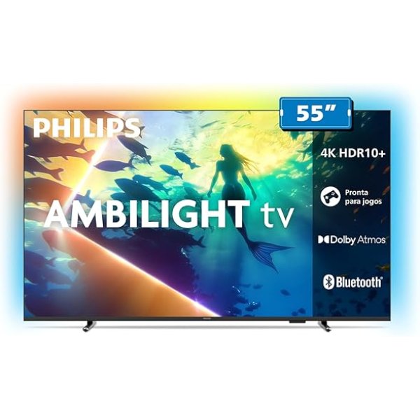 PHILIPS, Smart TV Ambilight 55" 4K, 55PUG8100/78, Comando de Voz, HDR10+/Dolby Atmos, VRR/ALLM, Bluetooth