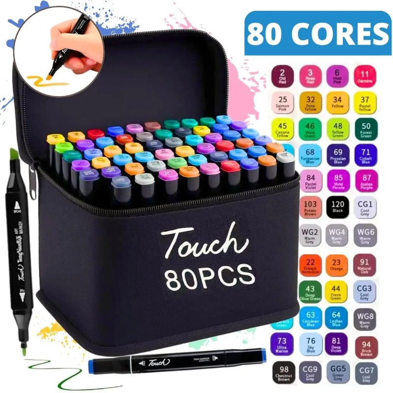 Kit Canetinhas 80 Cores Bobbie Goods Ponta Dupla Colorir