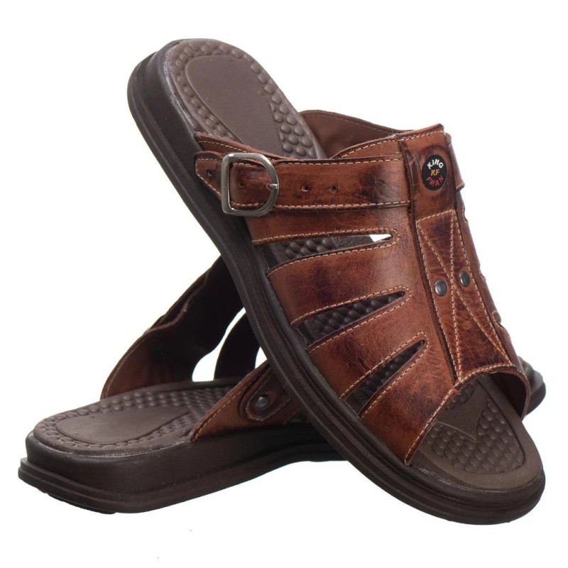 Sandália Chinelo Masculino Em Couro Legítimo Anti Stress ...