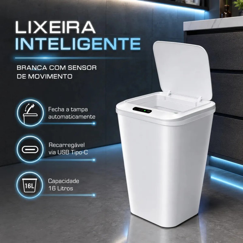 Lixeira Inteligente Automática Branca Universal Com Senso...