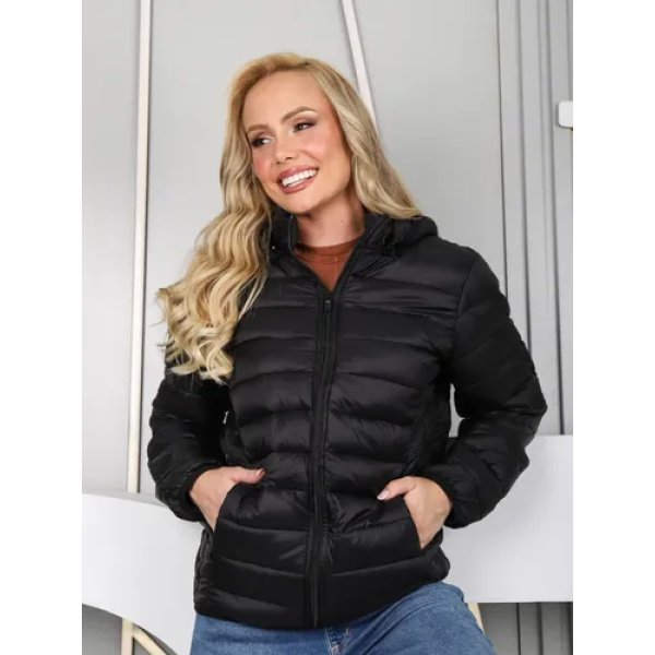 Jaqueta Feminina Bobojaco Impermeável Puffer Capuz Removível