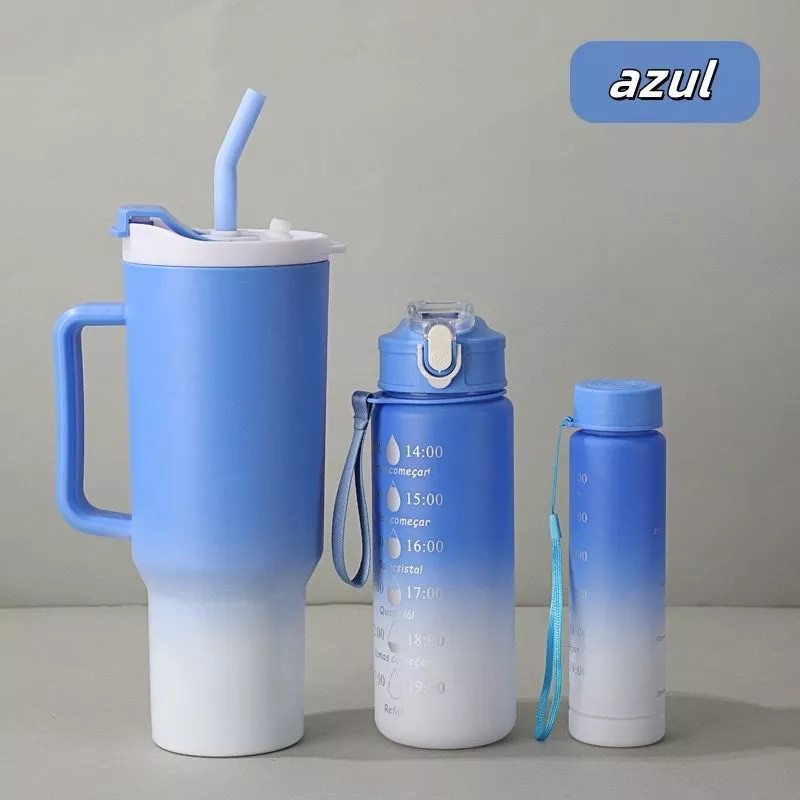 Kit 3 Garrafa Copo Agua Squeeze C/ Adesivos Lembretes beb...
