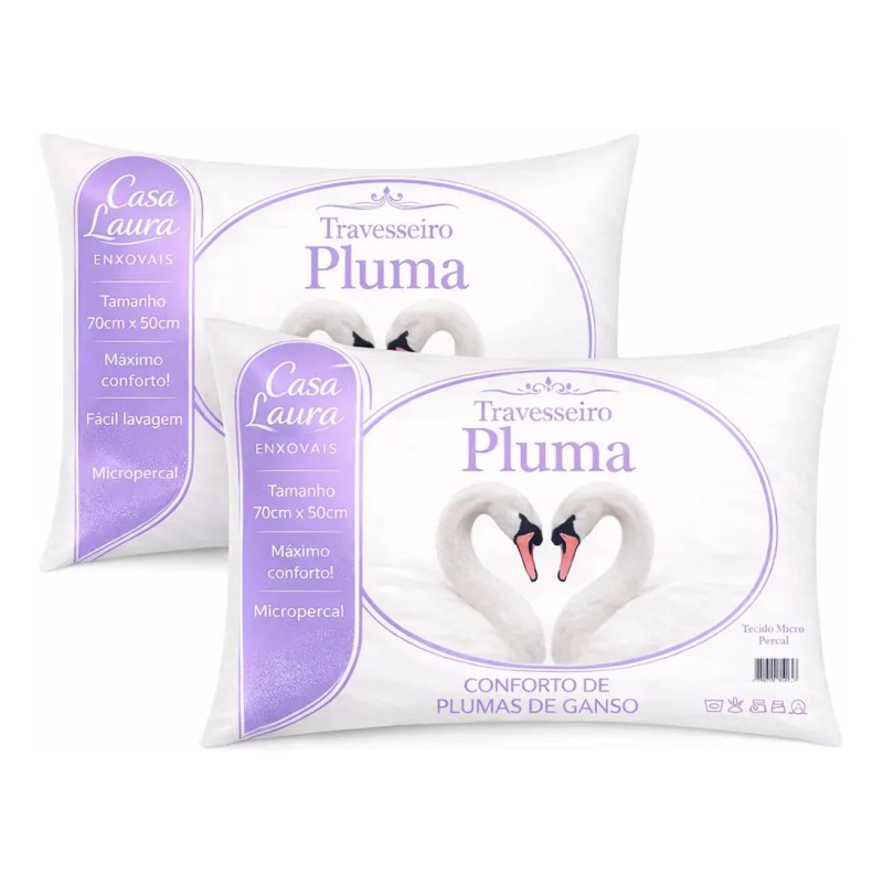 Kit 02 Travesseiro Antialérgico Pluma De Ganso 70cm X 50c...