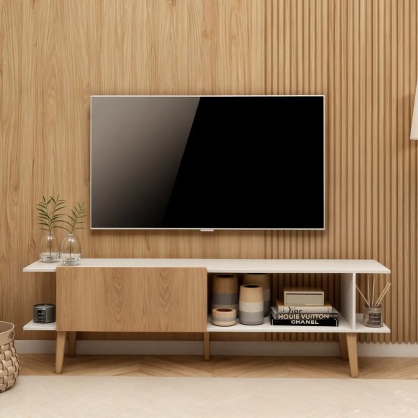 Rack Tv 55 Polegadas Sala Home Estante Organizador Multiuso Cor Branco