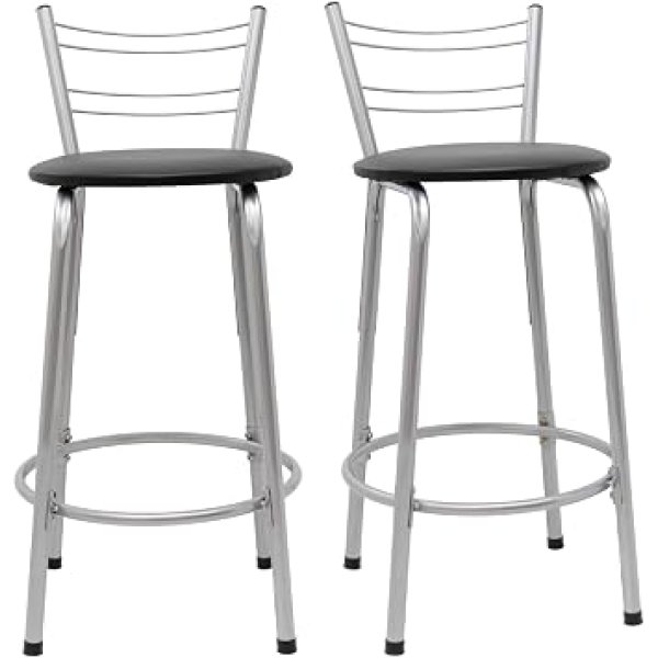 Kit 2 Banquetas Flórida 60cm Estrutura Prata Ideal Cozinha Gourmet Área de Lazer Piscina Balcão Bancada Bistro Bar (Assento Preto)