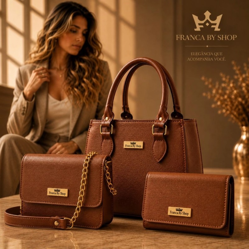 Kit 3 Peças Bolsa Feminina Média Elegante Atacado Revenda