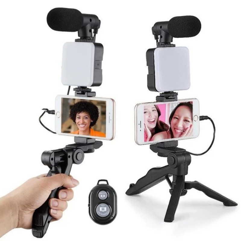 Kit Youtuber Tripe Vlog Live Suporte Celular Led com Micr...