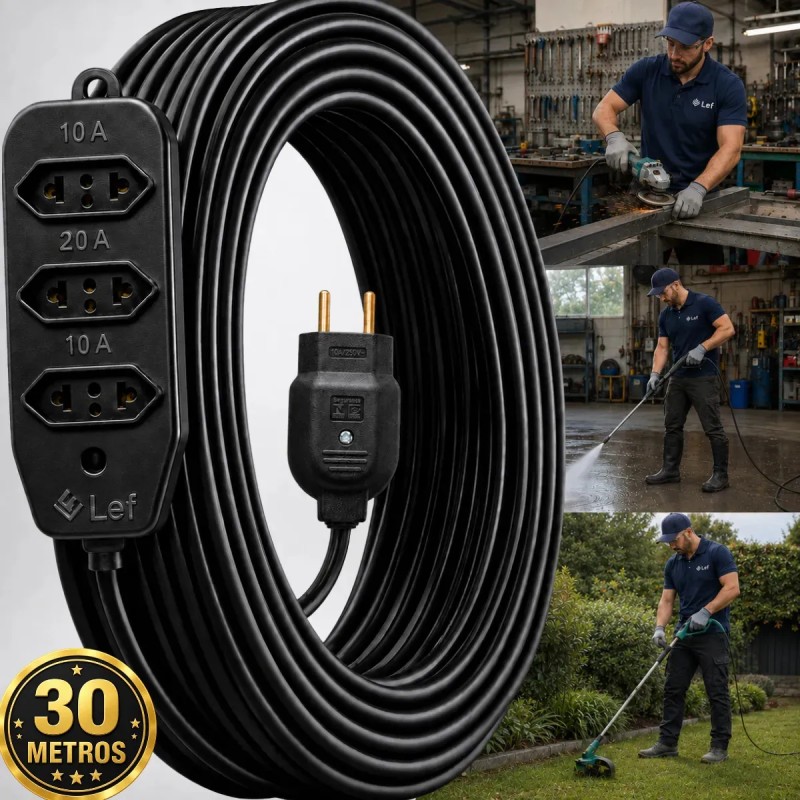 Extensão 30metros Cabo Pp Reforçada Obra Profissional 10/...