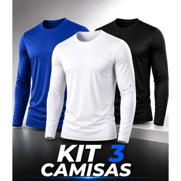 Kit Camisa Masculina Segunda Pele Proteção Solar Uv Dry Fit