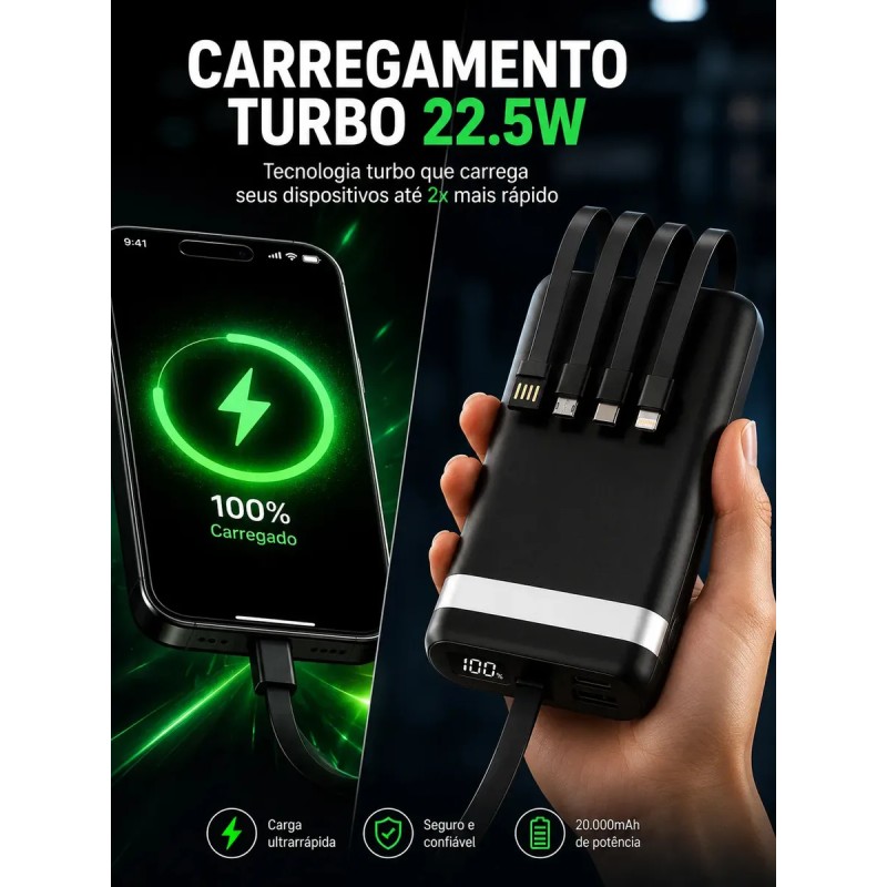 Power Bank 20000mAh Turbo 22,5W Carga Rápida 10V De Saída...