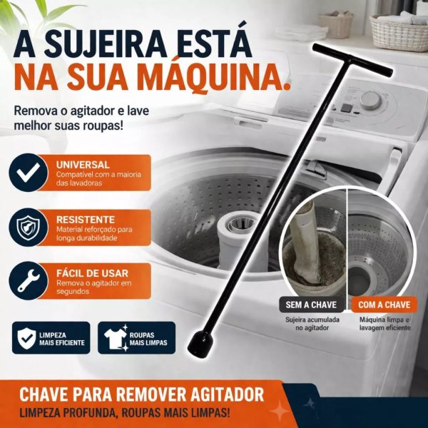 Chave T Longa Para máquina de lavar 10mm Agitador Brastemp/Consul/Electrolux Universal 48/62cm