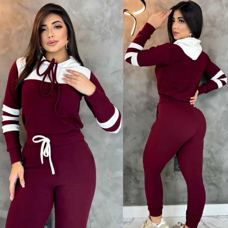Conjunto Feminino Com Capuz Agasalho Inverno Look Para o ...