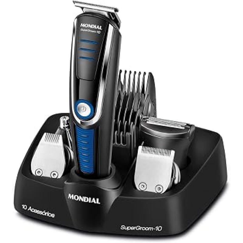 Aparador de Pelos Super Groom 10, Mondial, Preto/Azul, 6W...