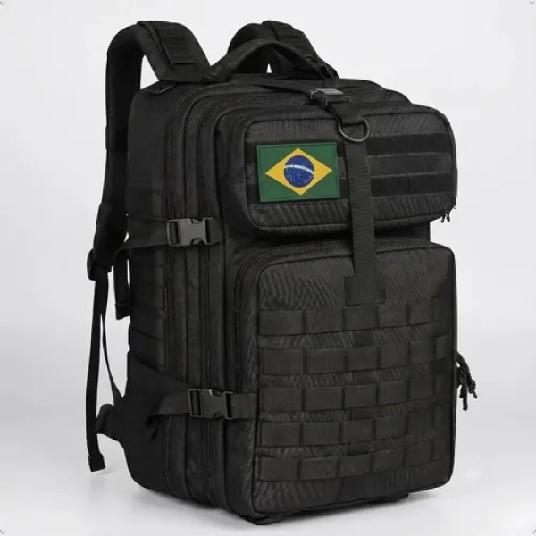 Mochila Tática Militar 50l Masculina Reforçada Impermeável Viagem Camping Pesca Com Patch Bandeira Brasil Bagear