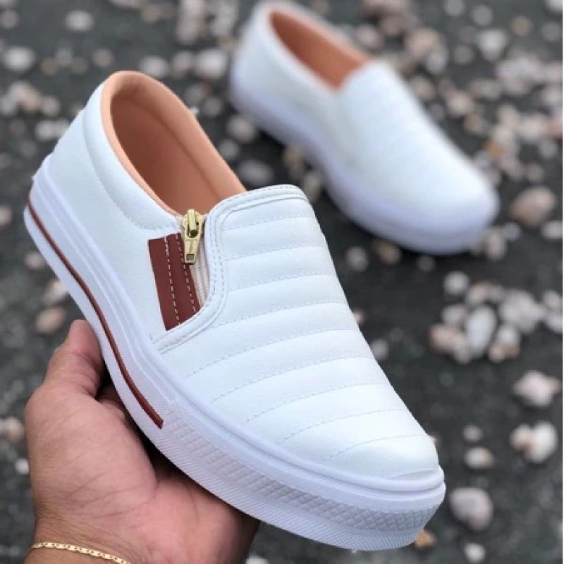 Tênis Sapatênis Sapatilha feminino Slip On Zíp casual Lev...