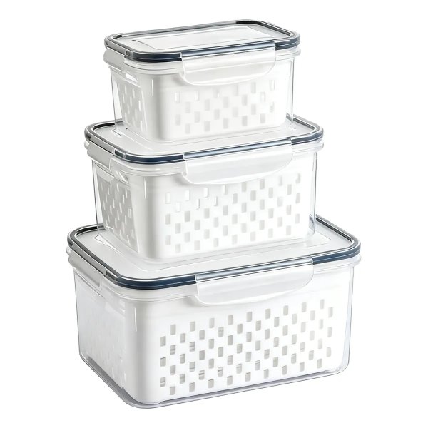 Kit 3 Organizadores Geladeira Alimentos Vegetais Com Tampas