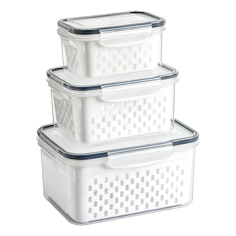 Kit 3 Organizadores Geladeira Alimentos Vegetais Com Tampas