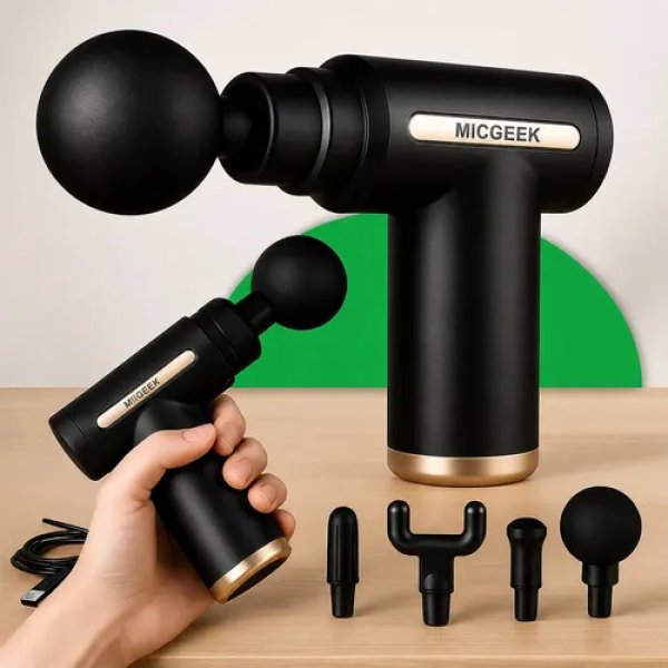 Massageador Pistola Elétrica Profissional Muscular Portátil Aparelho Fisioterapia Corporal, 6 Velocidades 4 Cabeças De Massagem - Micgeek