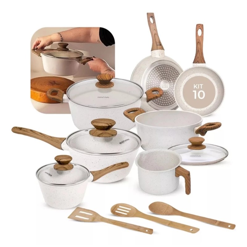 Jogo De Panelas Indução Kit 10 Peças Revestimento Cerâmic...