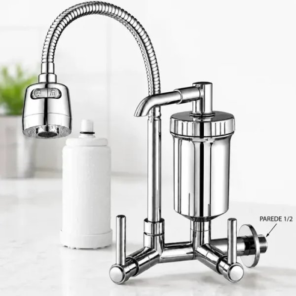 Torneira Com Filtro Com Purificador Agua Bica Flexível Gourmet para Cozinha Parede Luxo Chuveirinho 2 Modos de Jatos A Mais Vendida