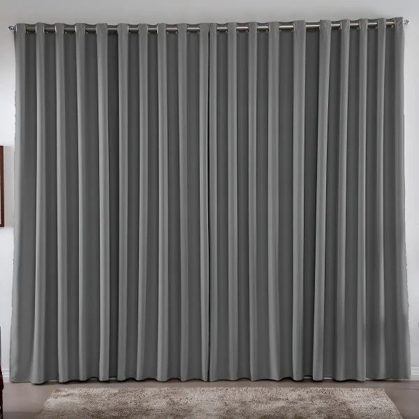 Cortina 3,00x2,80 Metros Blackout Blecaute Cinza Corta Luz Em Tecido Grosso Para Quarto E Sala Casa Laura Enxovais