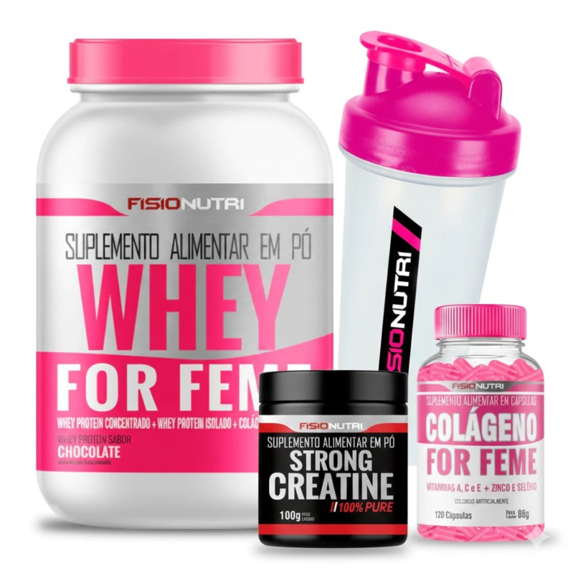 Kit Whey Gourmet Feminino + Colágeno 120 Cápsulas + Creat...