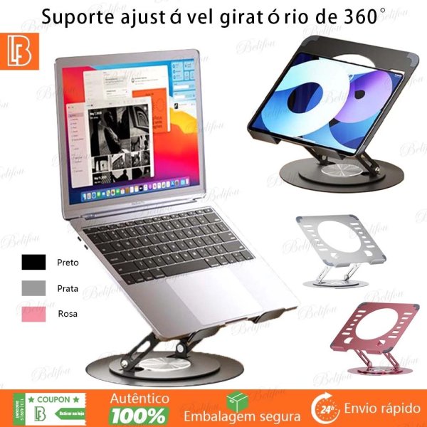 Suporte de Metal Ajustável Para Notebook 10 a 17" Dobrável 360° Giratório Reforçado Portátil Base Estável