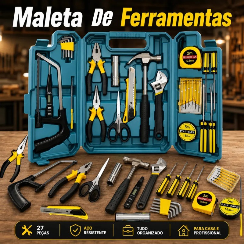 Kit Maleta Jogo Ferramentas 27 Peças Residencial Completa...