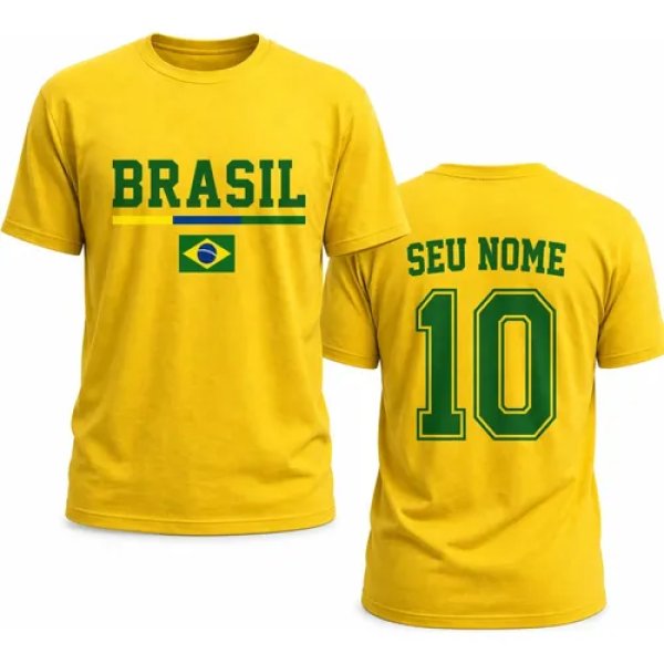 Camisa Brasil Personalizada Com Nome 100% Algodao Copa Hexa